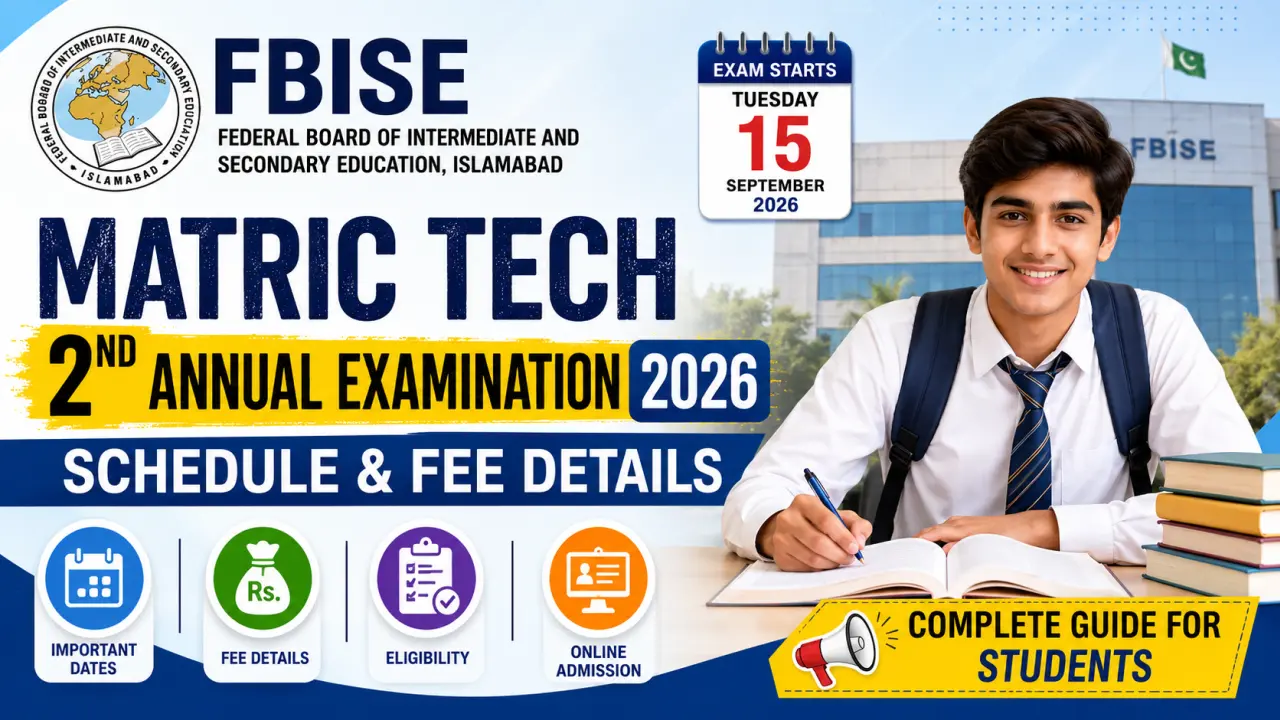 FBISE Matric Tech 2nd Annual Examination 2026 Schedule