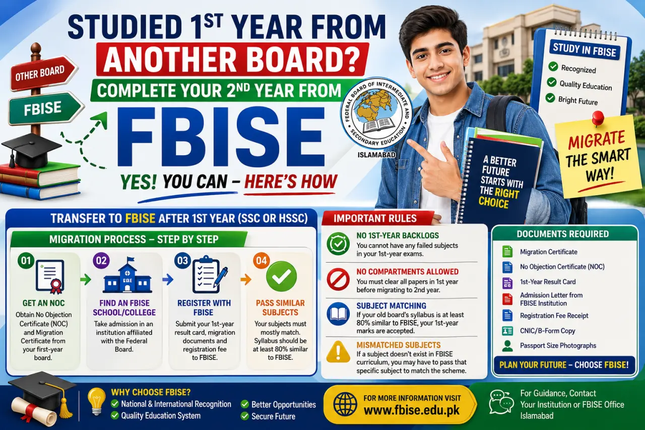 Migrate to FBISE After Completing 1st Year from Another Board